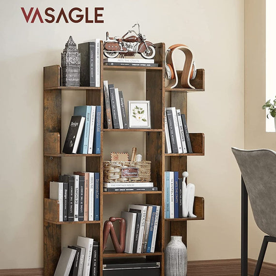 VASAGLE Tree-Shaped Bookcase with 13 Storage Shelves Rounded Corners Rustic Brown LBC67BXV1