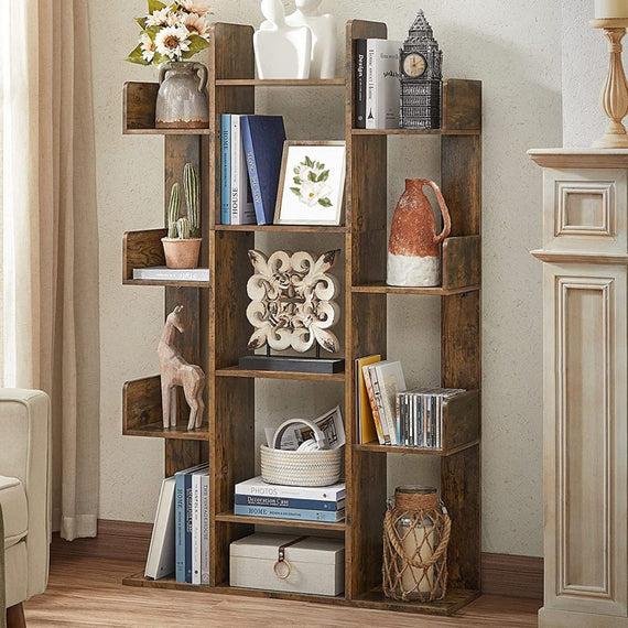 VASAGLE Tree-Shaped Bookcase with 13 Storage Shelves Rounded Corners Rustic Brown LBC67BXV1