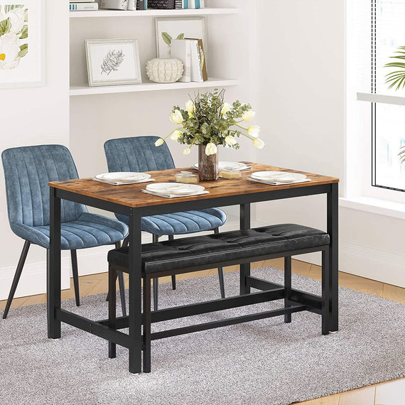 VASAGLE Dining Table Bench with PU Leather Padded Seat Steel Frame Black