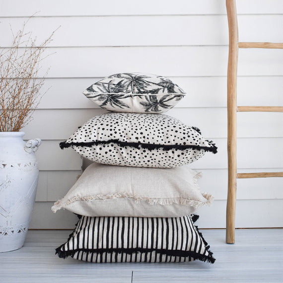 Cushion Cover-Coastal Fringe Black-Paint Stripes-60cm x 60cm