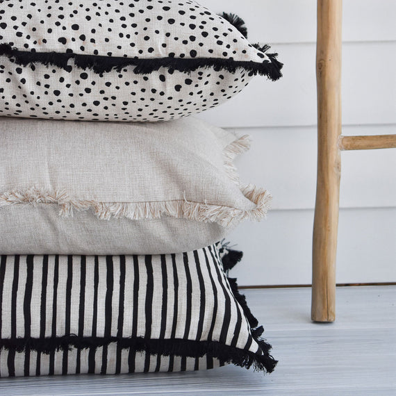 Cushion Cover-Coastal Fringe Black-Paint Stripes-60cm x 60cm