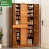 10 Tier Bamboo Large Capacity Storage Shelf Shoe Rack Cabinet 4 Doors 1 Drawer