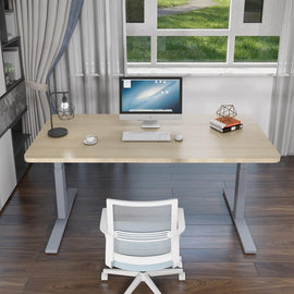 Standing Desk Height Adjustable Sit Stand Motorised White Dual Motors Frame 120cm Maple  Top