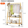 Rail Bamboo Clothes Rack Garment Hanging Stand 3 Tier Storage Shelves Closet 80cm Panel