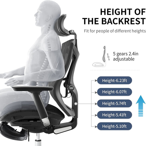 Sihoo Ergonomic Office Chair V1 4D Adjustable High-Back Breathable With Footrest And Lumbar Support Grey