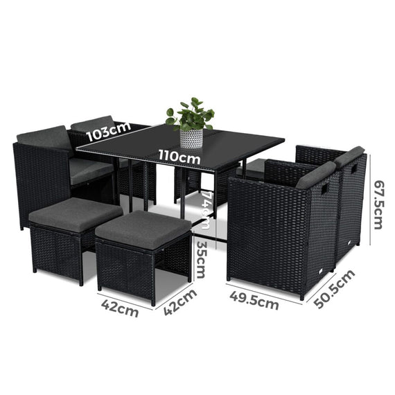 Horrocks 8 Seater Outdoor Dining Set-Black