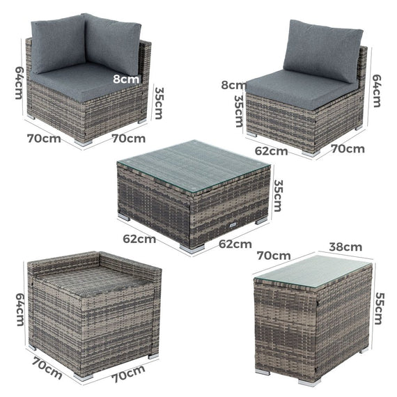 7PC Outdoor Wicker Loveseat Setting with Storage Corner (Black)