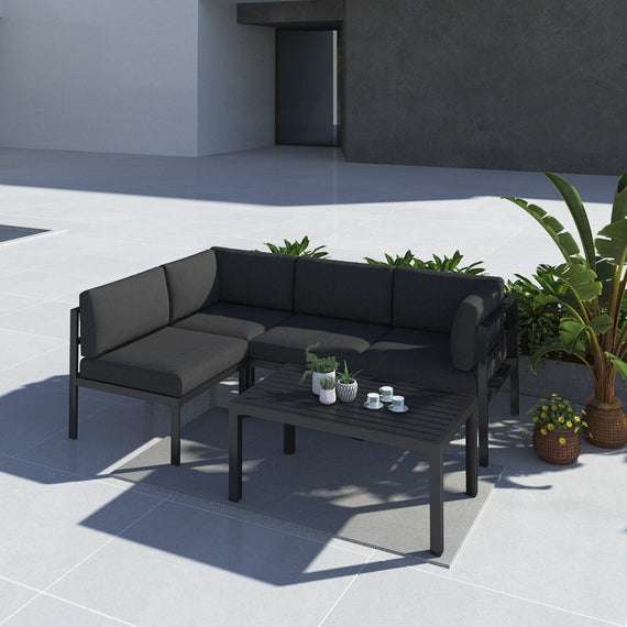 Outdoor Charcoal Grey Minimalist 5 Piece Lounge Set