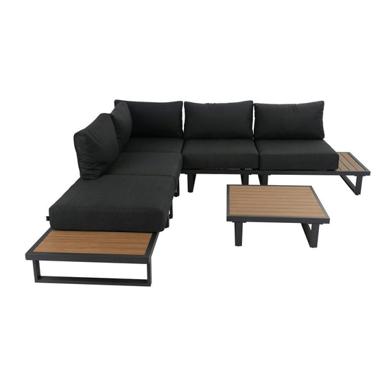 Modern Outdoor 6 Piece Lounge Set with Slatted Polywood Design