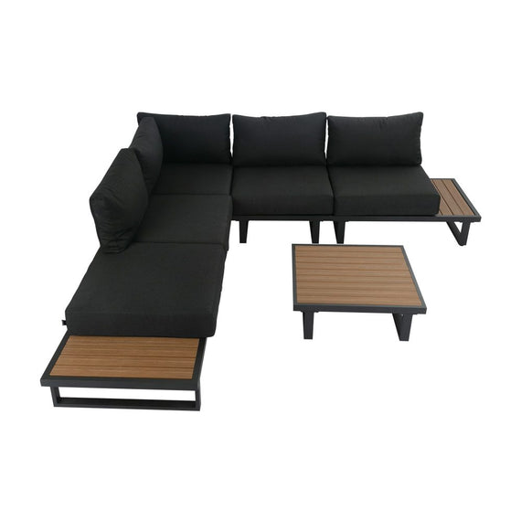 Modern Outdoor 6 Piece Lounge Set with Slatted Polywood Design