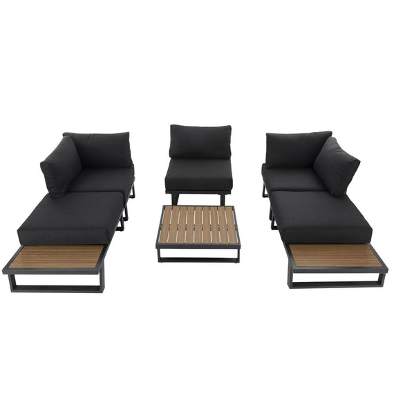 Modern Outdoor 6 Piece Lounge Set with Slatted Polywood Design