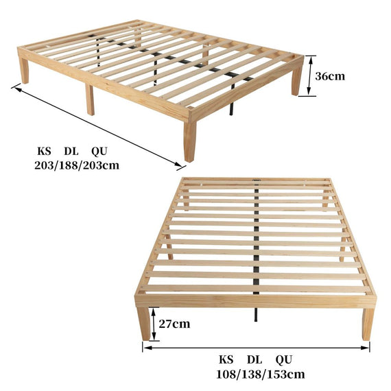 Warm Wooden Natural Bed Base Frame - Queen