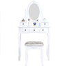 Carved Dressing Vanity Table Set with Mirror&#038;Stool- White