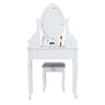 Carved Dressing Vanity Table Set with Mirror&#038;Stool- White