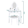 Carved Dressing Vanity Table Set with Mirror&#038;Stool- White