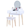 Dressing Vanity Table Stool Set with Make-up LED Lighted Mirror-White