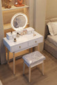 Dressing Vanity Table Stool Set with Make-up LED Lighted Mirror-White