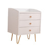 Winston 3-Drawer Nightstand Bedside Table with Gold Steel Legs Tray Top White