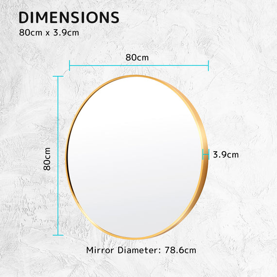 Wall Mirror Round Aluminum Frame Bathroom 80cm GOLD