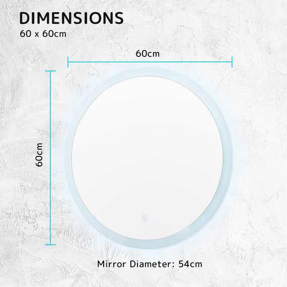 LED Wall Mirror Round Anti-Fog Bathroom 60cm