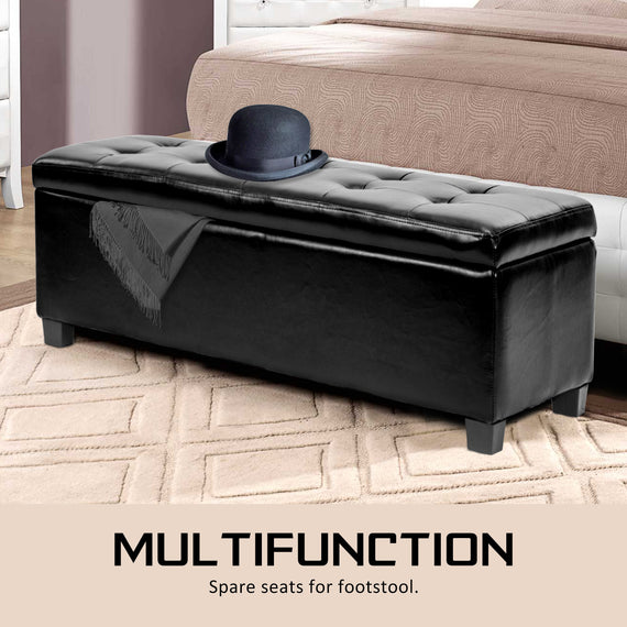 La Bella 102cm Black Storage Ottoman Stool Leather