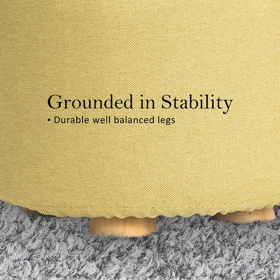 Fabric Ottoman Round Wooden Leg Foot Stool - MUSTARD YELLOW