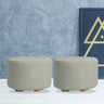 2X Fabric Ottoman Round Wooden Leg Foot Stool - GREY