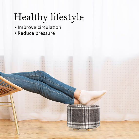 Fabric Ottoman Round Wooden Leg Foot Stool - LATTICE