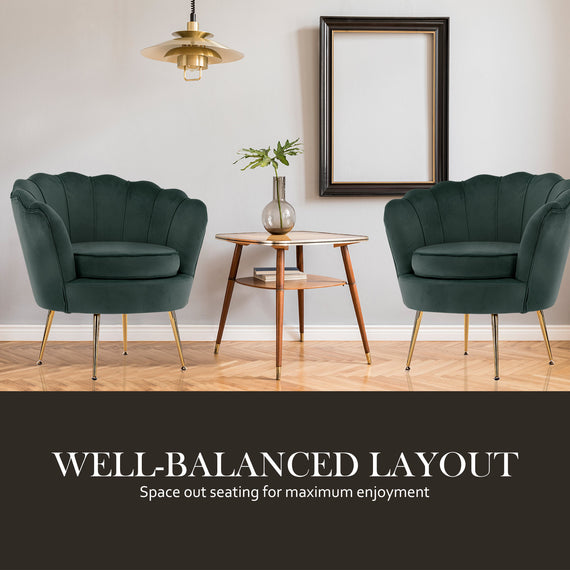 La Bella Shell Scallop Green Armchair Lounge Chair Accent Velvet