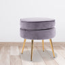 Ottoman Foot Stool Velvet Fabric Metal Leg Round GREY