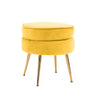 Ottoman Foot Stool Velvet Fabric Metal Leg Round YELLOW