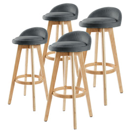 4X Wooden Bar Stool Dining Chair Fabric LEILA 72cm GREY