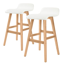 2X Wooden Bar Stool Dining Chair Leather SOPHIA 65cm WHITE