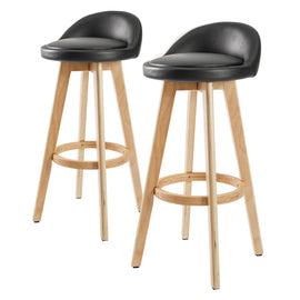 2X Wooden Bar Stool Dining Chair Leather LEILA 72cm BLACK