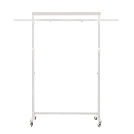 Clothes Rack Coat Stand Hanging Adjustable Rollable Steel WHITE