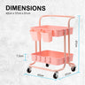 Kandoka 2 Tier Pink Trolley Cart Storage Utility Rack Organiser Swivel Kitchen