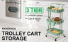 Trolley Cart Storage Utility Rack Shelf Organiser Swivel Kitchen 3 Tier GREEN