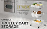 Kandoka 3 Tier White Trolley Cart Storage Utility Rack Organiser Swivel Kitchen