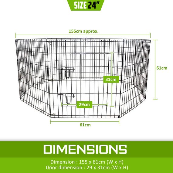 Pet Playpen Foldable Dog Cage 8 Panel 24in