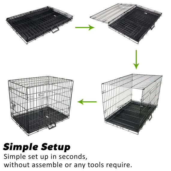 Wire Dog Cage Foldable Crate Kennel 30in with Tray + Cushion Mat Combo