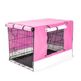 Wire Dog Cage Foldable Crate Kennel 42in with Tray + PINK Cover Combo