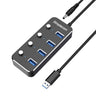 Simplecom CH345PS Aluminium 4-Port USB 3.0 Hub with Individual Switches and Power Adapter