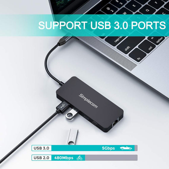 Simplecom CHN580 USB-C SuperSpeed 8-in-1 Multiport Hub Adapter