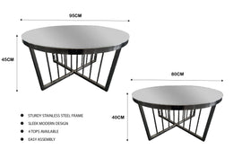 Salina Coffee Table 80cm Black Base - Mirror Glass
