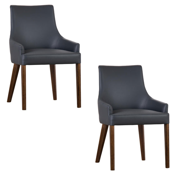 Tuberose Dining Chair Set of 2 PU Leather Solid Acacia Wood Furniture Dark Grey
