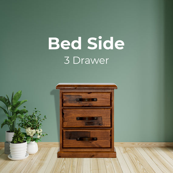 Umber Bedside Tables 3 Drawers Storage Cabinet Shelf Side End Table - Dark Brown