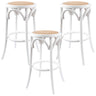 Aster 3pc Round Bar Stools Dining Stool Chair Solid Birch Wood Rattan Seat White