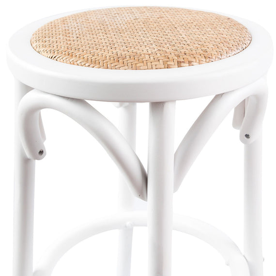 Aster 4pc Round Bar Stools Dining Stool Chair Solid Birch Wood Rattan Seat White