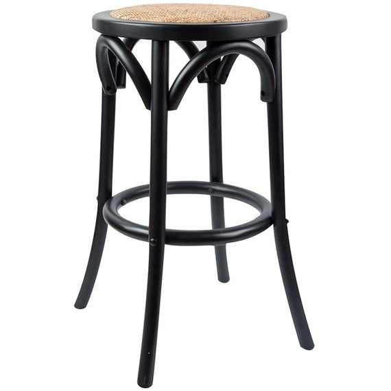 Aster Round Bar Stools Dining Stool Chair Solid Birch Timber Rattan Seat Black