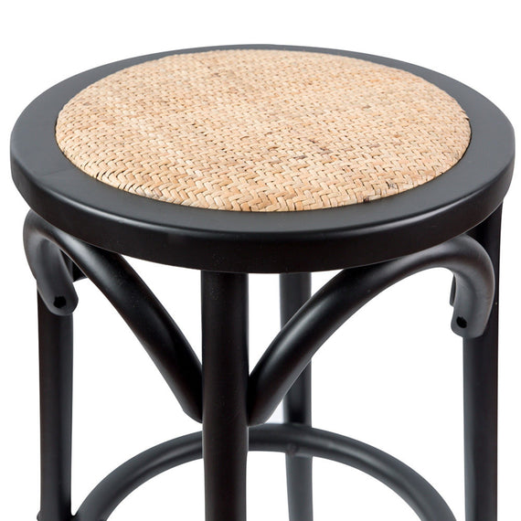 Aster Round Bar Stools Dining Stool Chair Solid Birch Timber Rattan Seat Black